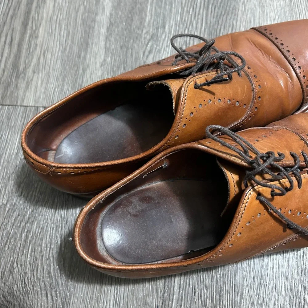 Allen Edmonds Hale Oxford Shoes 9.5 D Brown‎ Leather Semi Brogue Cap Toe